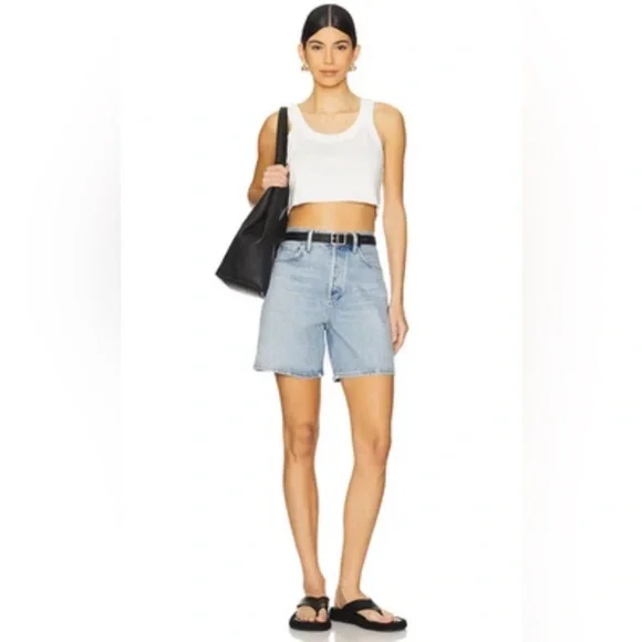 AGOLDE Dame High Waist Mid Length Relaxed Baggy Denim Shorts Size 25 - Picture 1 of 10